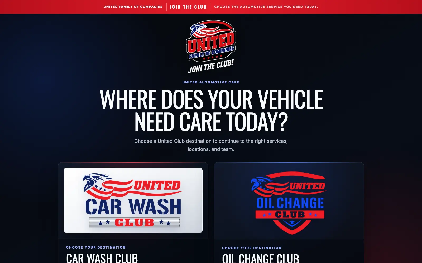 Join United Club automotive membership website homepage