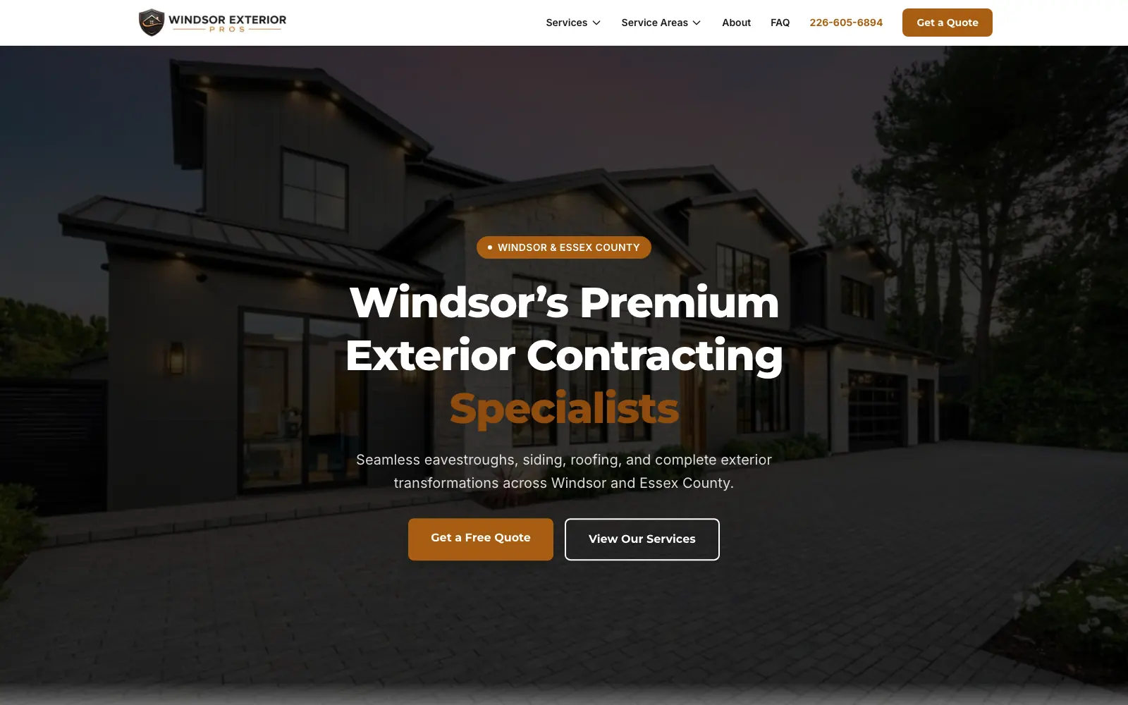 Windsor Exterior Pros contractor website homepage